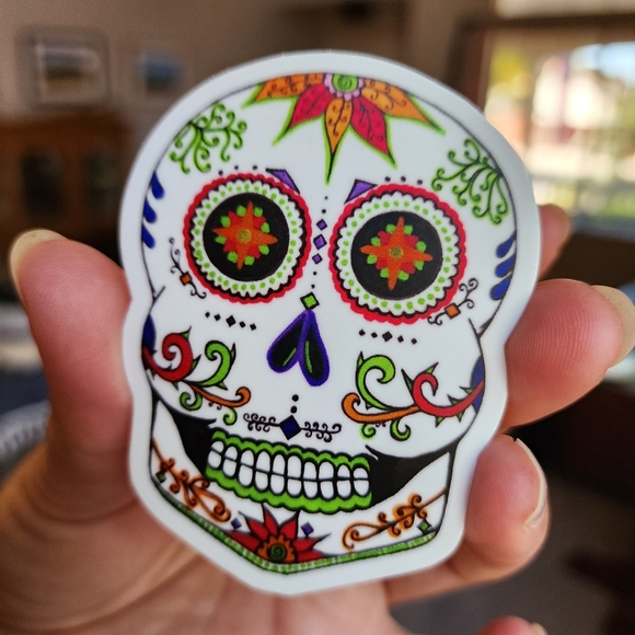 Add on!! 2.25" x 3" Sugar Skull Die Cut Sticker - Picture 2 of 4